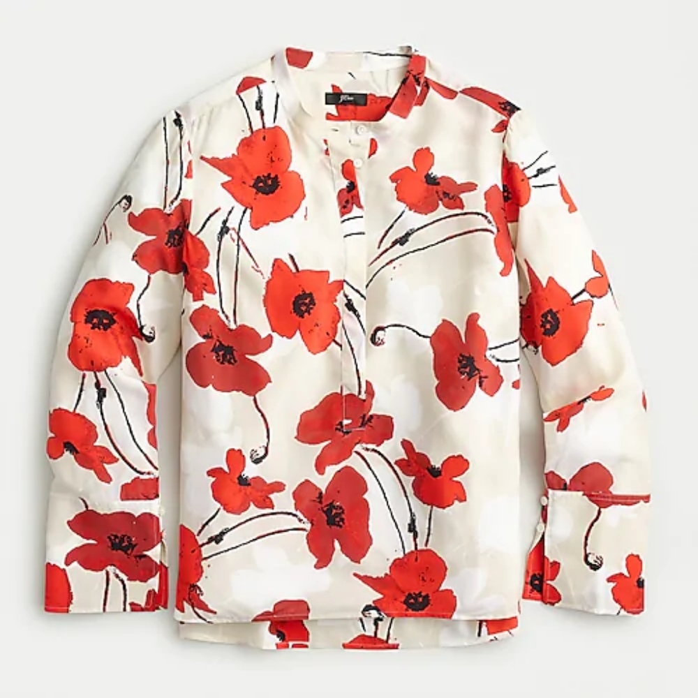J. Crew NWT Silk tunic in ivory poppy floral print